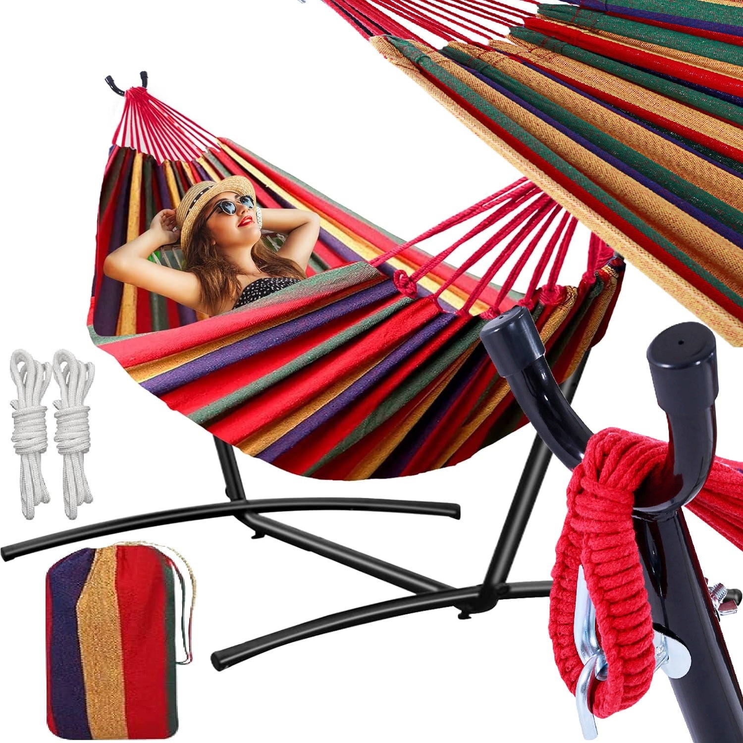 Hamac de gradina cu suport metalic, Zola, material textil, dimensiune hamac 185 x 80 cm, greutate suportata 150 kg, 265 x 100 x 95 cm, cadru din otel Hamac de gradina cu suport metalic, Zola, material textil, dimensiune hamac 185 x 80 cm, greutate suportata 150 kg, 265 x 100 x 95 cm, cadru din otel